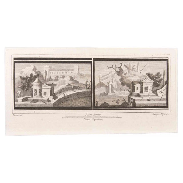 Vincenzo Aloja, Landscapes with Monuments, Etching, 18th Century For Sale