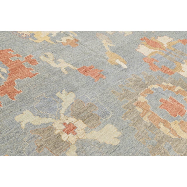 Textile 14x17 Hand-Knotted Modern Oushak Rug Premium Hand-Spun Wool Blue/Earth Tones For Sale - Image 7 of 10