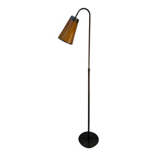 Modern Brass Floor Lamp With Colored Glass Shade For Sale