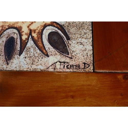 Wood Mid-Century French Elm and Ceramic Dining Table by A. Picard, 1970s For Sale - Image 7 of 11