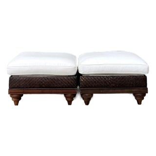 Vintage Woven Rattan Ottomans - A Pair For Sale