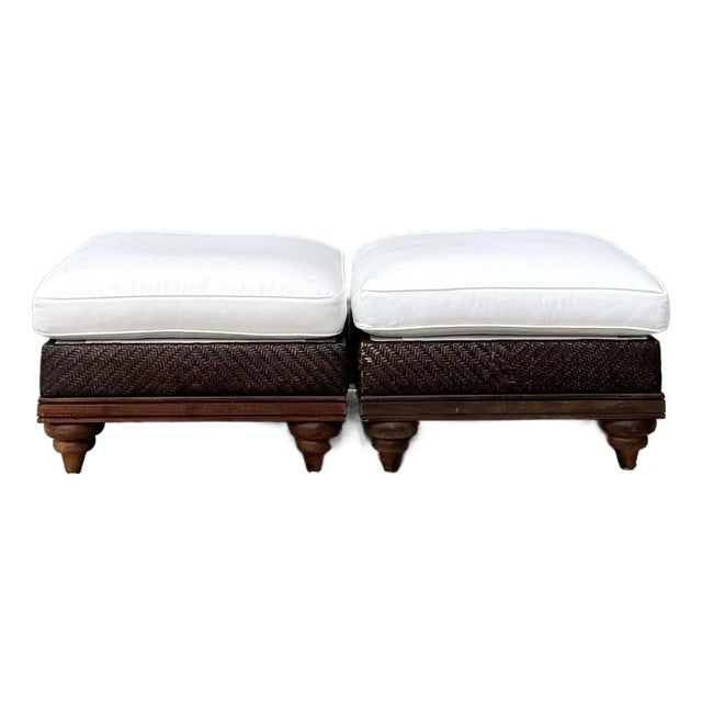 Vintage Woven Rattan Ottomans - A Pair For Sale