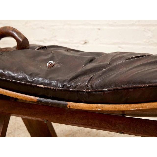 Vintage Leather Saddle Stool With Tufted Seat and Sculptural Wood Frame as Found For Sale - Image 10 of 12