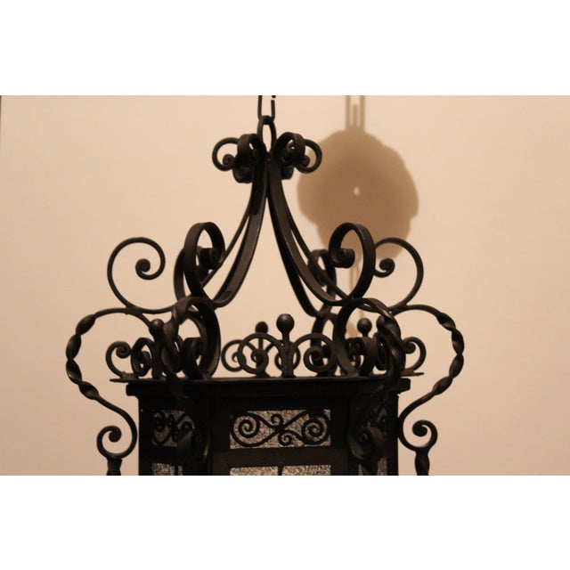 Large Wrought Iron Porch Lantern For Sale - Image 3 of 14