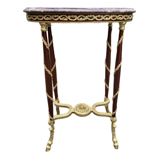 1970 French Louis XVI Mahogany Marble Side Table For Sale