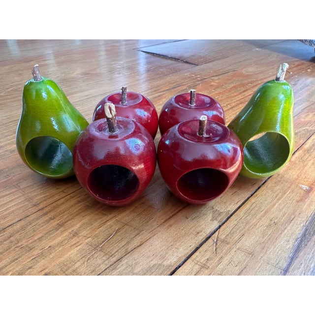 Late 20th Century Vintage Apples and Pears Napkin Rings- Set of 6 For Sale - Image 6 of 12