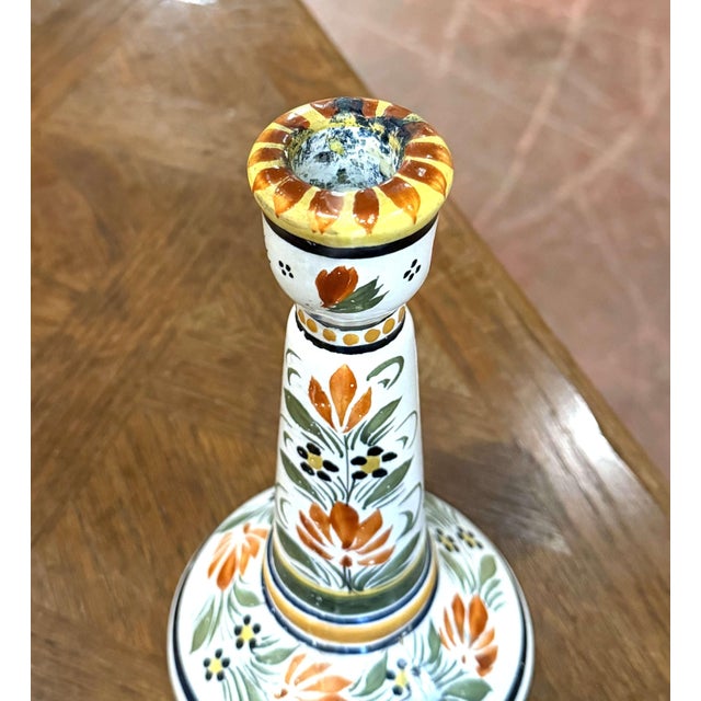 Early 20th Century French Henriot Quimper Hand-Painted Faience Candlestick For Sale - Image 4 of 10