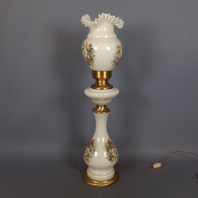 Large Brass Glass Table Lamp with Floral Motifs, 1960s For Sale - Image 3 of 18