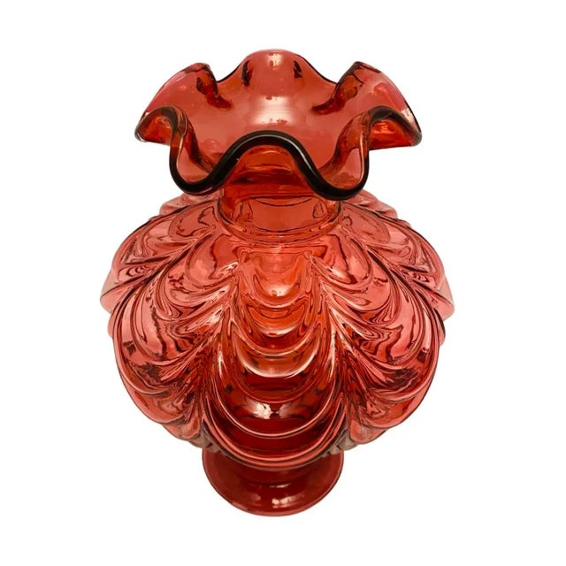Vintage Fenton Cranberry Art Glass 7” Tall Drape Feather Vase. Very good overall preowned condition. Vase measures...