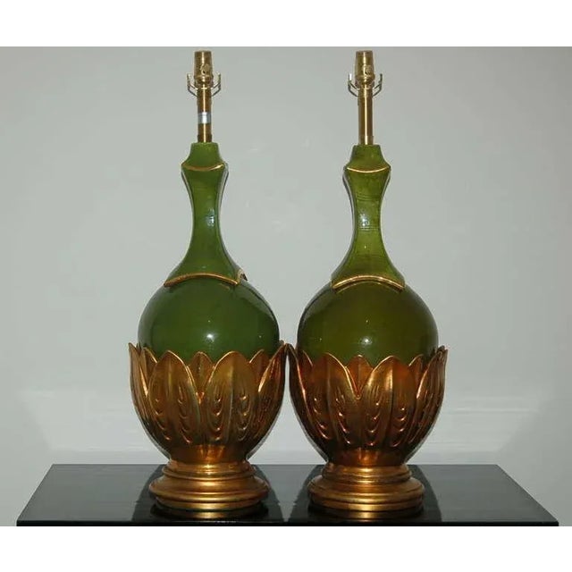 Enormous pair of vintage matched ceramic Artichokes by The Marbro Lamp Company. Super wonderful AVOCADO GREEN lamps with...