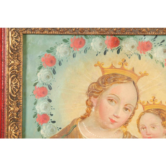 Mexican Our Lady of Refuge for Sinner, Oil on Tin, 19th Century For Sale - Image 3 of 10