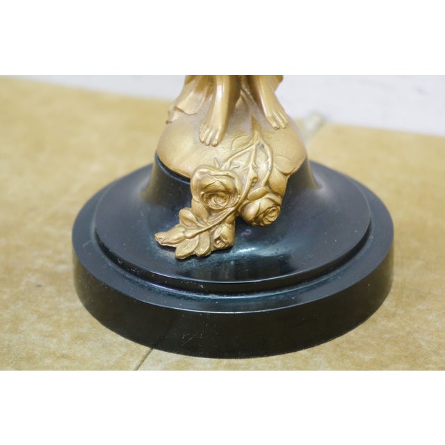 Japanese Linden Art Nouveau Swinging 8 Day Diana Statue Desk Clock 14" For Sale - Image 11 of 18