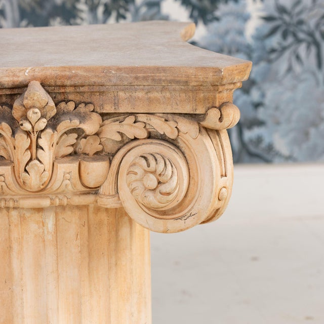 Tan Mid 20th Century French Plaster Column Stand Side Table For Sale - Image 8 of 18