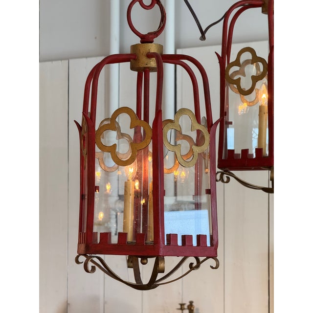 Pair of 1950s Red Metal Lanterns For Sale - Image 6 of 8
