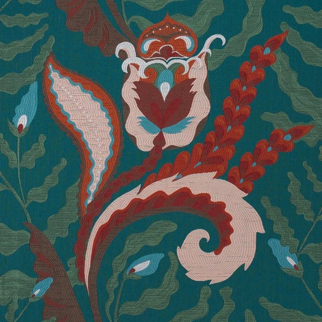 Contemporary Schumacher X Laura Gonzalez Jaipur Fantaisie Fabric In Turquoise For Sale - Image 3 of 4