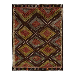 Vintage Persian Soumak Handmade Burnt Orange Geometric Wool Rug For Sale