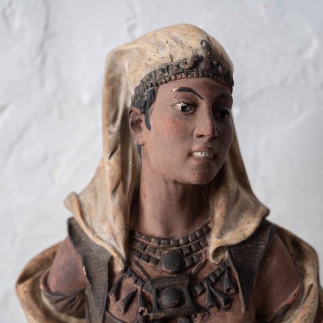Late 19th Century French Orientalist Polychrome Plaster Bust, Circa 1880 For Sale - Image 5 of 14
