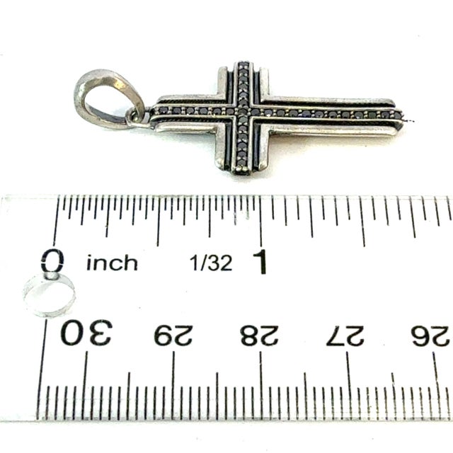 1990s David Yurman Black Diamond Cross Pendant Sterling Silver Estate For Sale In New York - Image 6 of 6