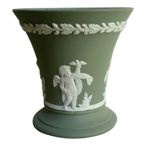1930s Wedgwood Sage Green Jasperware Urn Vase - English Neoclassical Pottery