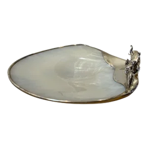 1980s Silver Elephant and Mother of Pearl Appetizer Dish
