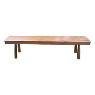 Solid Teak Wood Bench With Softened Edges and Sculptural Leg Form For Sale