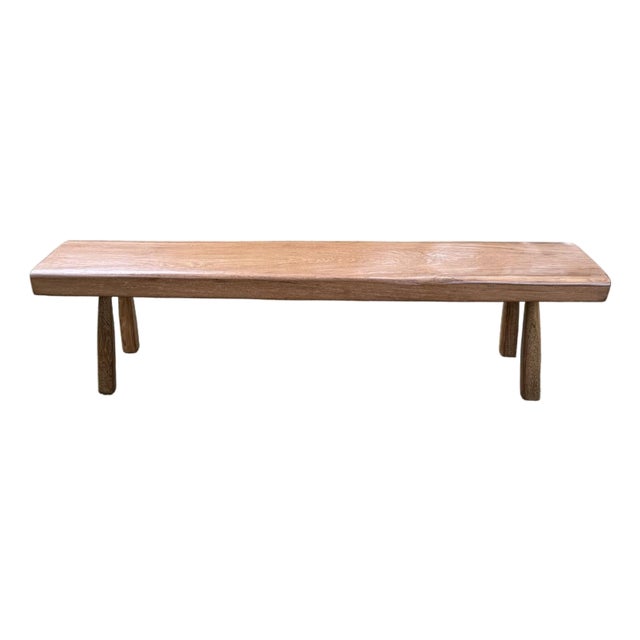 Solid Teak Wood Bench With Softened Edges and Sculptural Leg Form For Sale