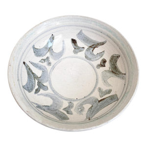 1990s Artisan Signed Wheel Thrown Pottery Bowl - Abstract Blue Handpainted Design