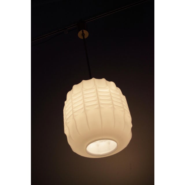 Space Age Opaline and Brass Pendant Light from Osvetlovaci Sklo V.M., Former Czechoslovakia, 1960s For Sale - Image 12 of 13