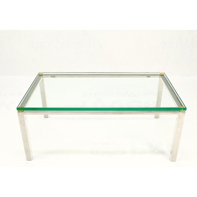 Polished Stainless Steel & Brass Glass Top Rectangle Coffee Table Mid Century For Sale - Image 12 of 12