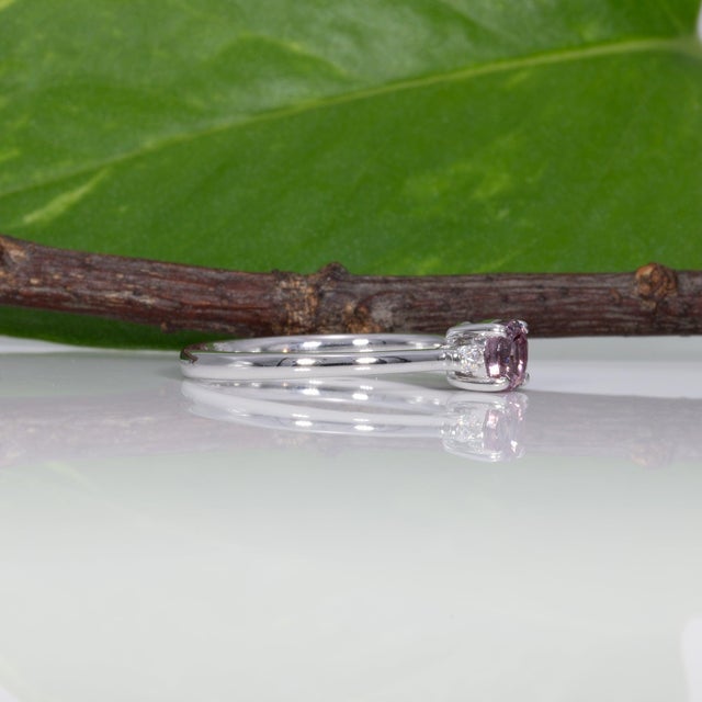 Purple Spinel Ring With Earth-Mined Diamond Accents in Solid 14k Gold, Round 5mm, Size 6.75 For Sale In Columbus - Image 6 of 9