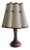Art Nouveau Table Lamp with Formerly Silver Plated Copper Base & Segmented Beige Fabric Shade with Brown Ribbons For Sale