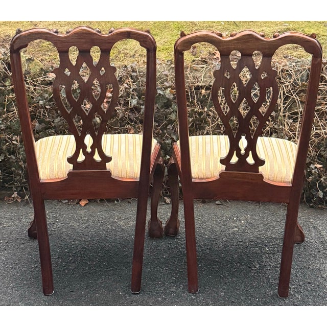 English Chippendale Style Carved Mahogany Ball & Claw Dining Side Chairs - Pair For Sale - Image 10 of 12