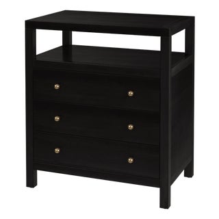 Nora 27 in. W Rectangular Wood 3 Drawer Tall Nightstand with Open Shelf on Top, Antique Coffee For Sale