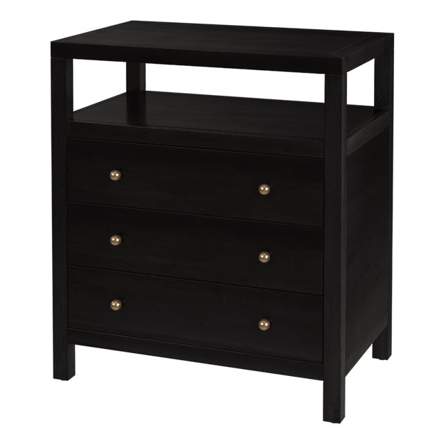 Nora 27 in. W Rectangular Wood 3 Drawer Tall Nightstand with Open Shelf on Top, Antique Coffee For Sale