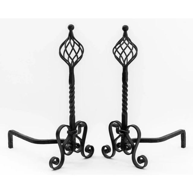 Gothic Revival Wrought Iron Andirons, Pair For Sale - Image 4 of 5