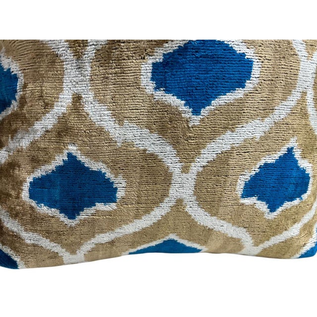 Blue Large Silk Cushion Cover with Ikat Design, 2000s For Sale - Image 8 of 11