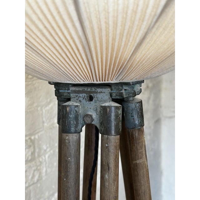 Brown Vintage Tripod Floor Lamp with Pleated Shade, England, 1920s For Sale - Image 8 of 9
