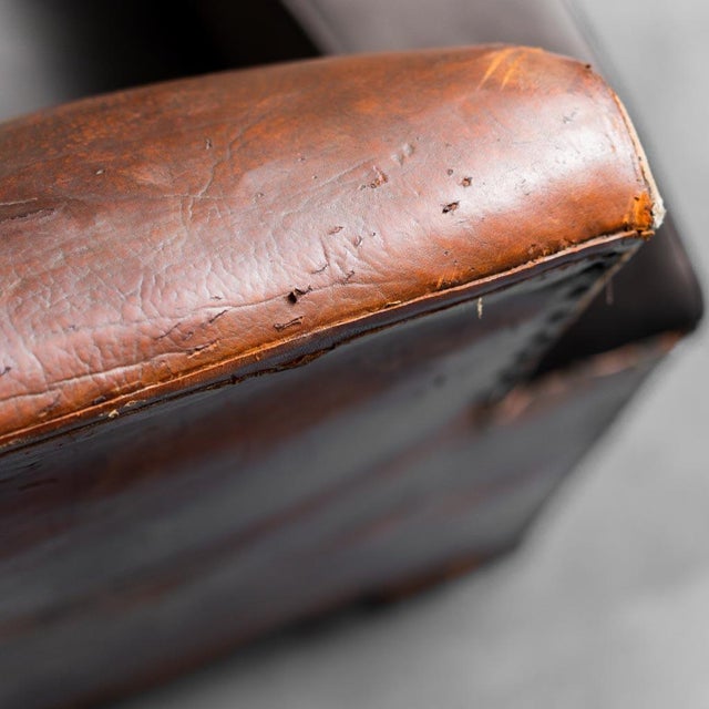 Brown Vintage Velvet Club Cuoio Armchair, 1940s For Sale - Image 8 of 14