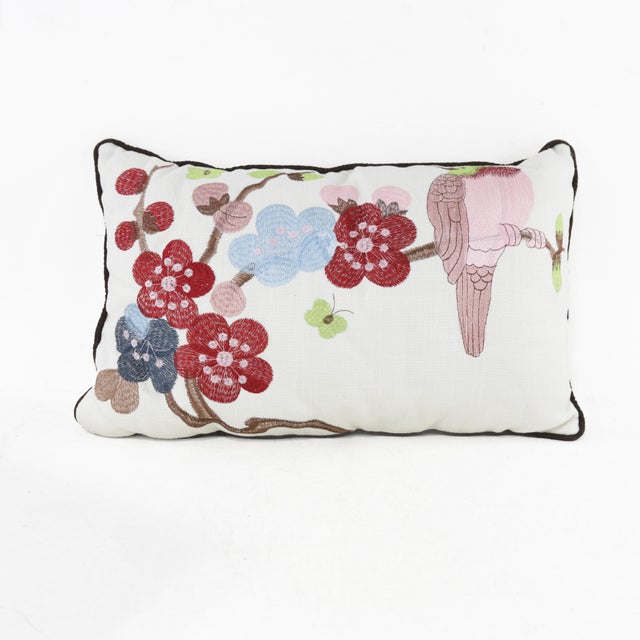 Floral Embroidered Bird and Blossom Pillow For Sale - Image 10 of 10