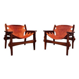 Armchairs “Kilin” in Hardwood & Leather, Sergio Rodrigues, 1960s - Lot 595A For Sale