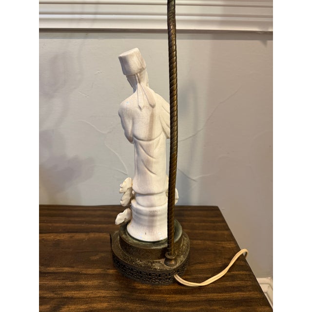 Metal Vintage Chinese Blanc De Chine-Style Porcelain Scholar Figural Table Lamp For Sale - Image 7 of 11