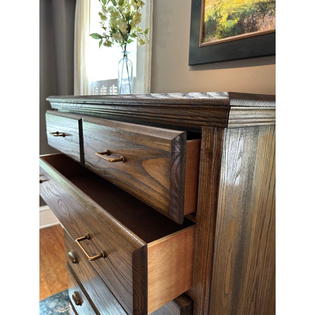 Brown Vintage Crawford Furniture Solid Oak Dresser & Night Stand, Walnut For Sale - Image 8 of 8