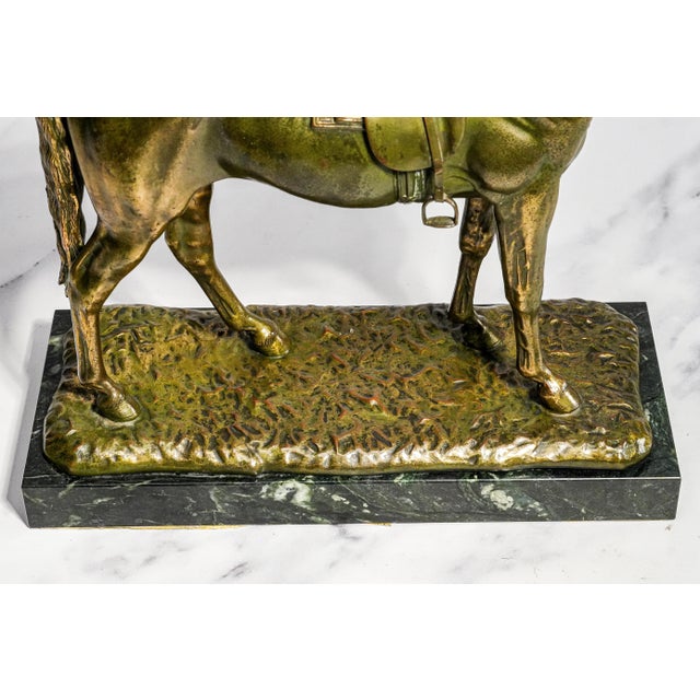 Metal Stately Large Equestrian Antique Saddled Horse Statue Sculpture Cast Metal Marble Base Country Home Decor For Sale - Image 7 of 16