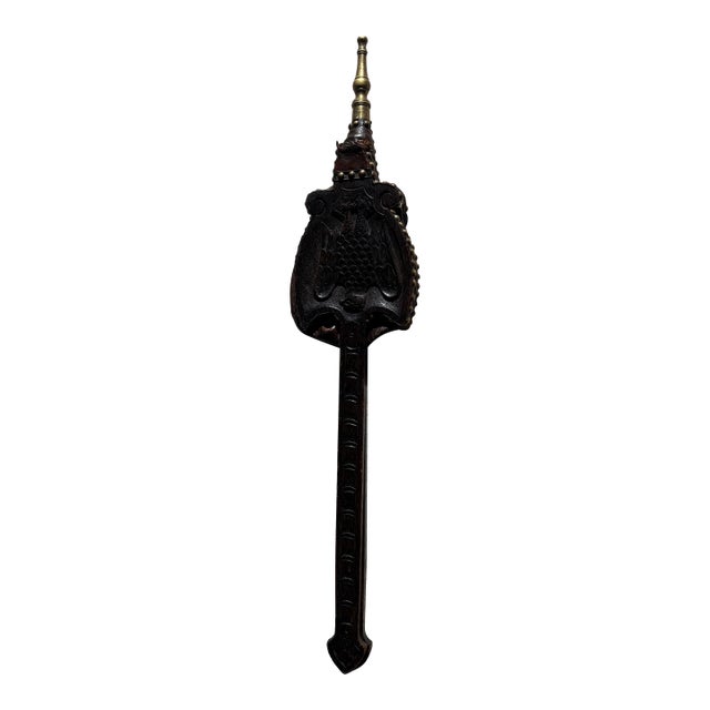 Early American Wood and Leather Bellows With Ornate Tooled Eagle For Sale