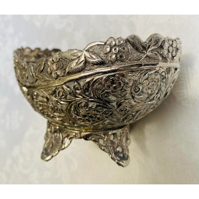 1910s 1910s Antique Silver Plate Reticulated Footed Nut or Trinket Basket For Sale - Image 5 of 7