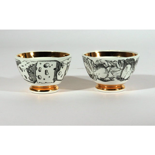 1960s Piero Fornasetti Ceramic Appetizer Bowls, Complete Set of Six, Antipasto Subjects For Sale - Image 9 of 11