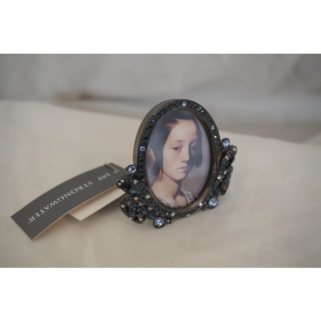 Art Nouveau Small Sapphire & Gunmetal Jay Strongwater Frame For Sale - Image 3 of 12