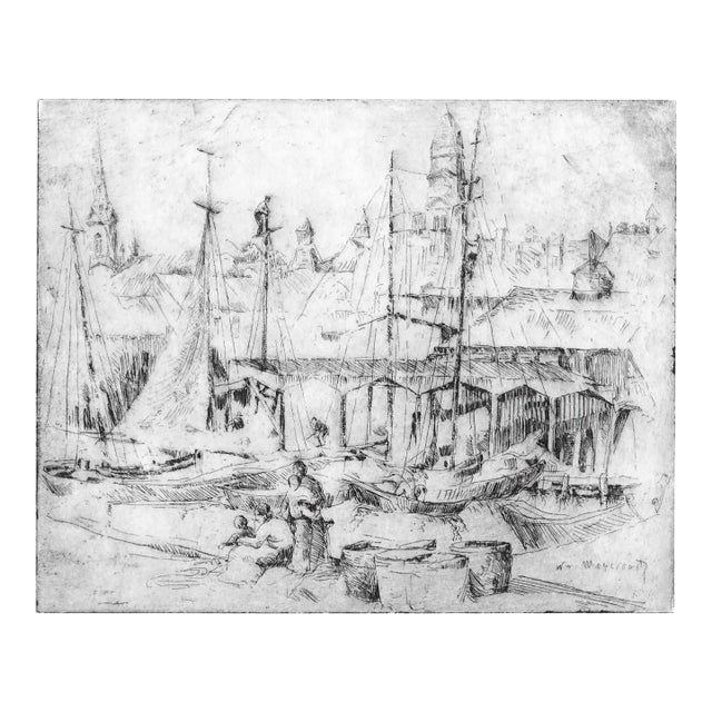 1920s William Meyerowitz Gloucester Massachusetts Docks Etching For Sale