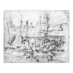 1920s William Meyerowitz Gloucester Massachusetts Docks Etching