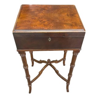 Vintage Drexel Walnut Lift Top Side Table, Burl Top, Carved Legs, Solid Wood Legs For Sale